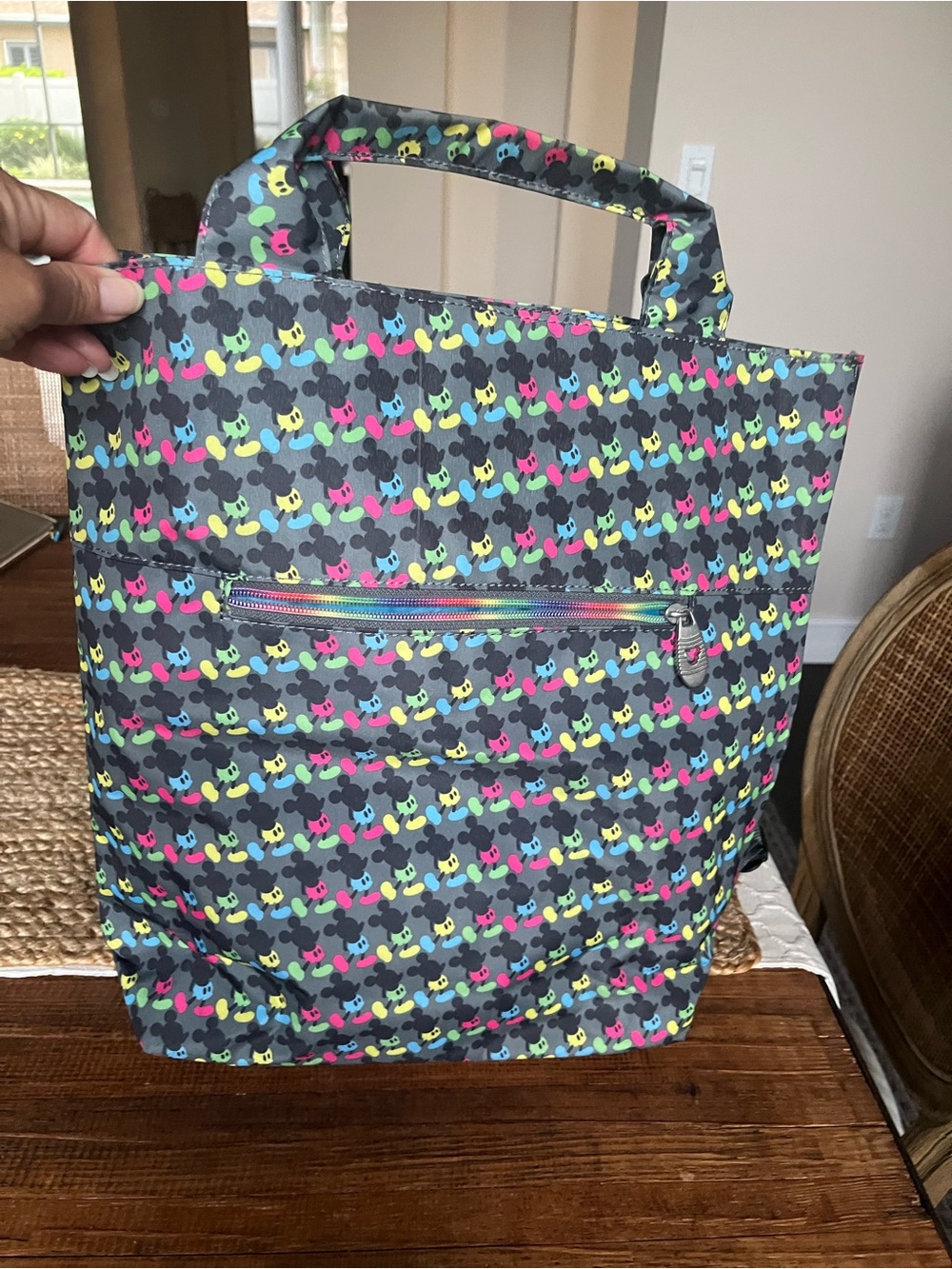 Disney Multicolor Mickey Head Tote Bag - Gray Background